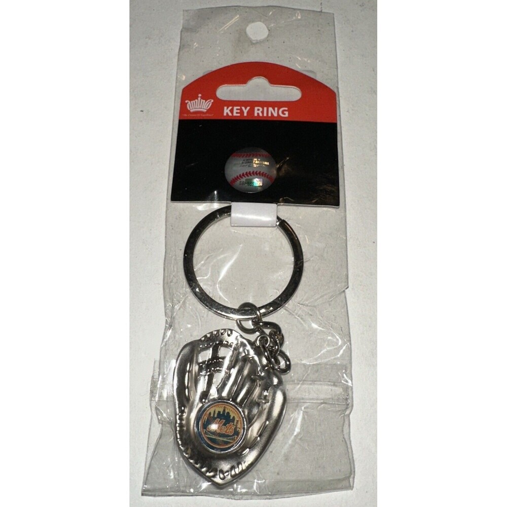 MLB Chrome Glove With Logo in Palm Key Chain New York Mets AMINCO